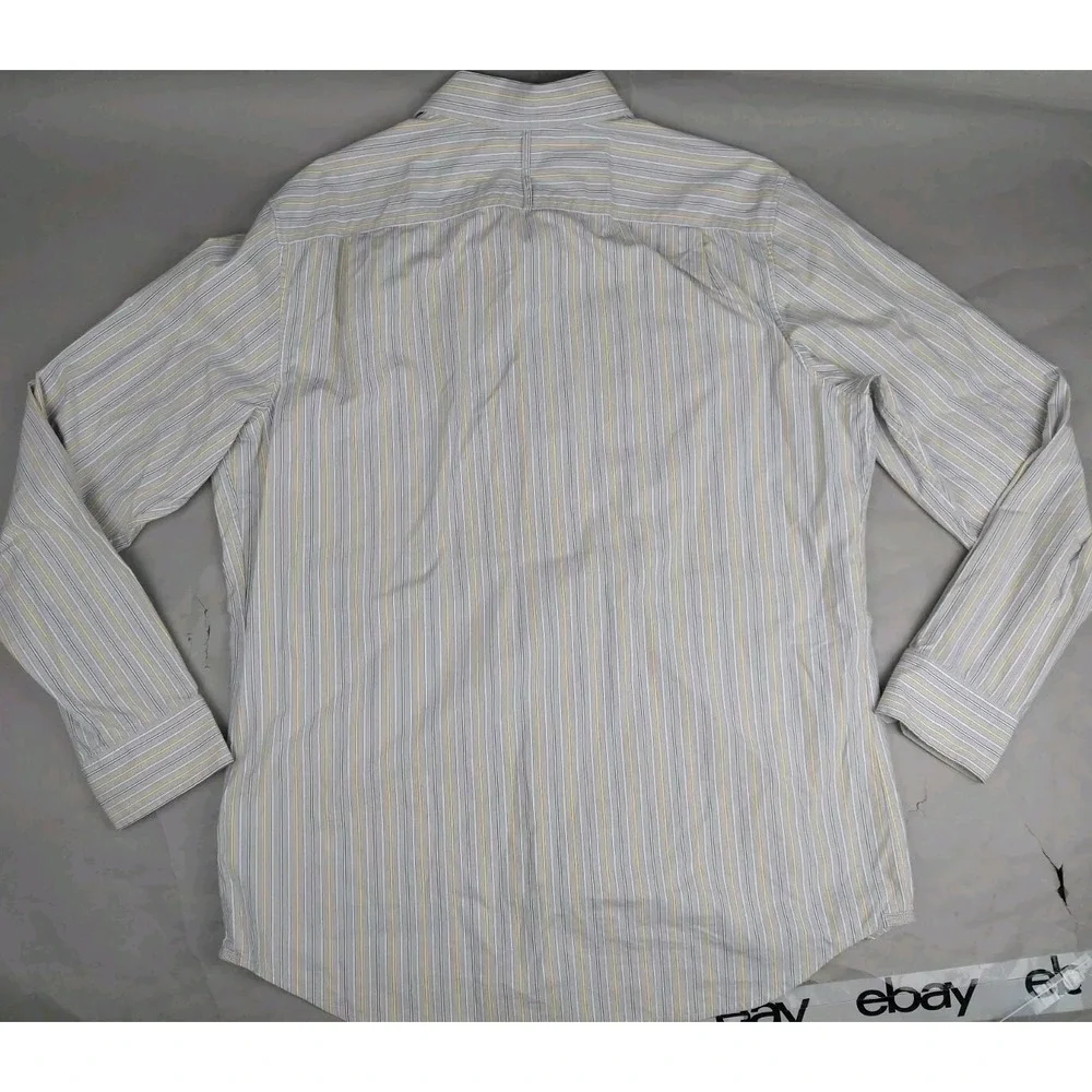 Banana Republic Classic Fit‎ Men's 16-16.5 Large Yellow Gray Stripe Shirt